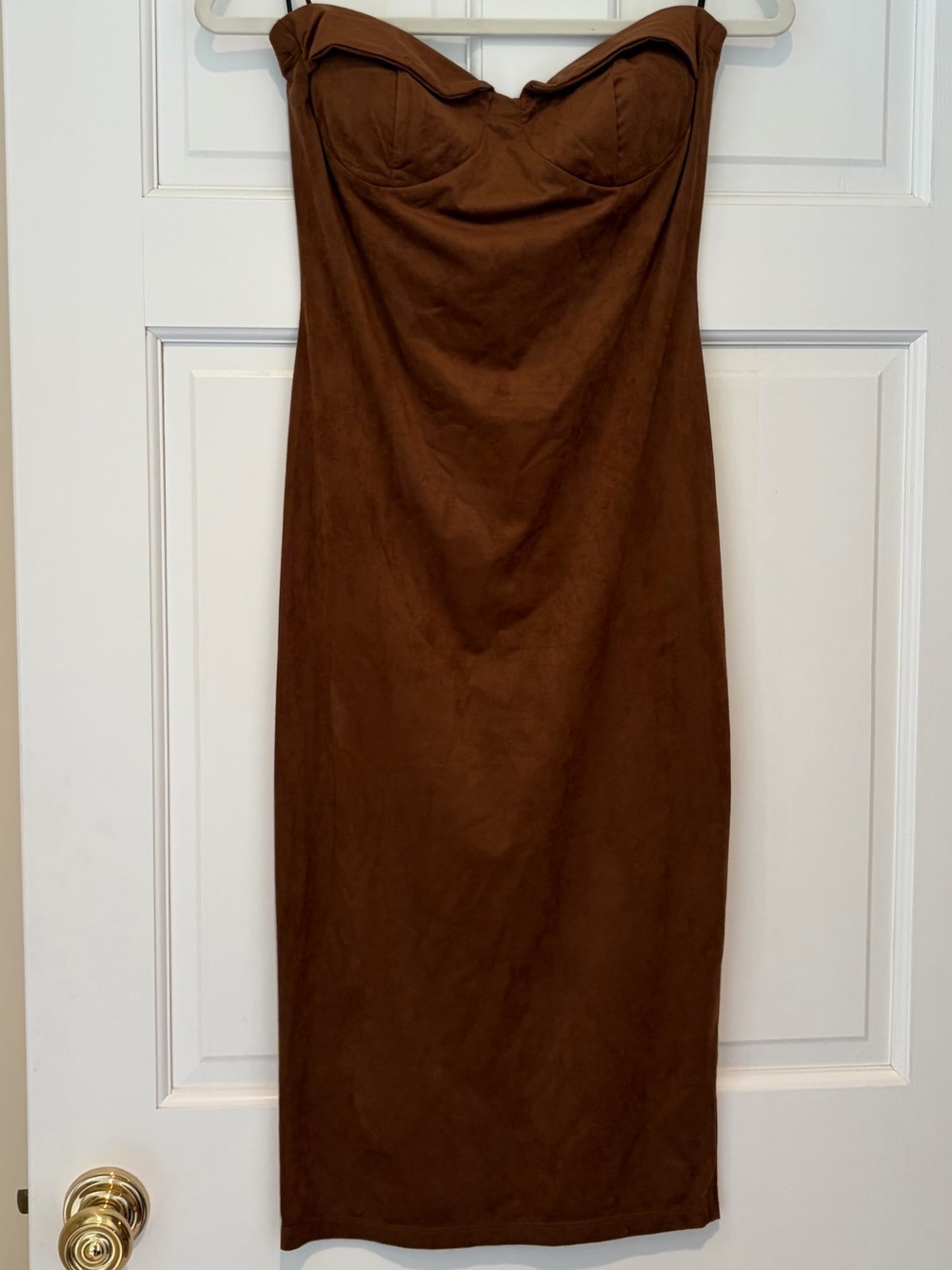 NWT Lovely Day Suede Strapless Midi Dress in Brown